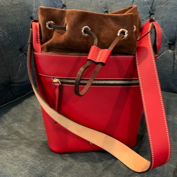 Dooney & Bourke Large Beacon Saffiano red bucket drawstring bag - Picture 9 of 15